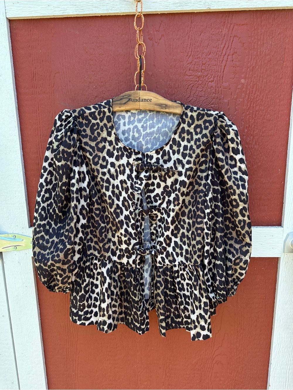 Leopard Print Tie-Front Peplum Blouse/Jacket